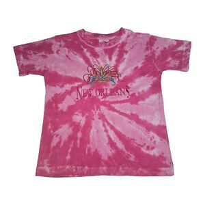 Pink Tie Dye Girl's Cotton T-Shirt New Orleans Embroidered Size S 5/6 NWOT